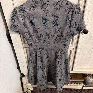 Modcloth Gray Plaid Midi Dress with Floral Accents